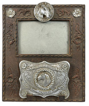 Vintage Western Photo Frame For 4x6 Photo Horseshoe Belt Buckle Accents EUC - £22.41 GBP