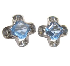 Vintage Park Lane Blue Crystal Silver Clip Earrings Aqua Clover Marked - £19.42 GBP