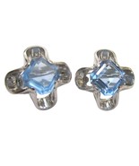 Vintage Park Lane Blue Crystal Silver Clip Earrings Aqua Clover Marked - £19.79 GBP