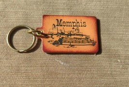 Vintage Leather Memphis Tennessee Keychain Skyline Mississippi Riverboat - $11.64