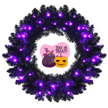 Costway 24 in Pre-lit Christmas Halloween Wreath Black with 35 Purple LED Lights - £47.44 GBP