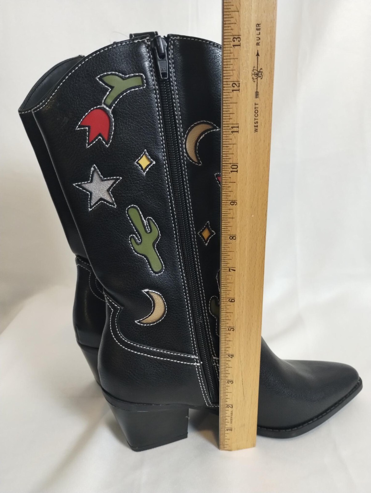 Womens No Boundaries Black Cowgirl Western Boots Novelty Cactus Moon Star 7 New Item image 10