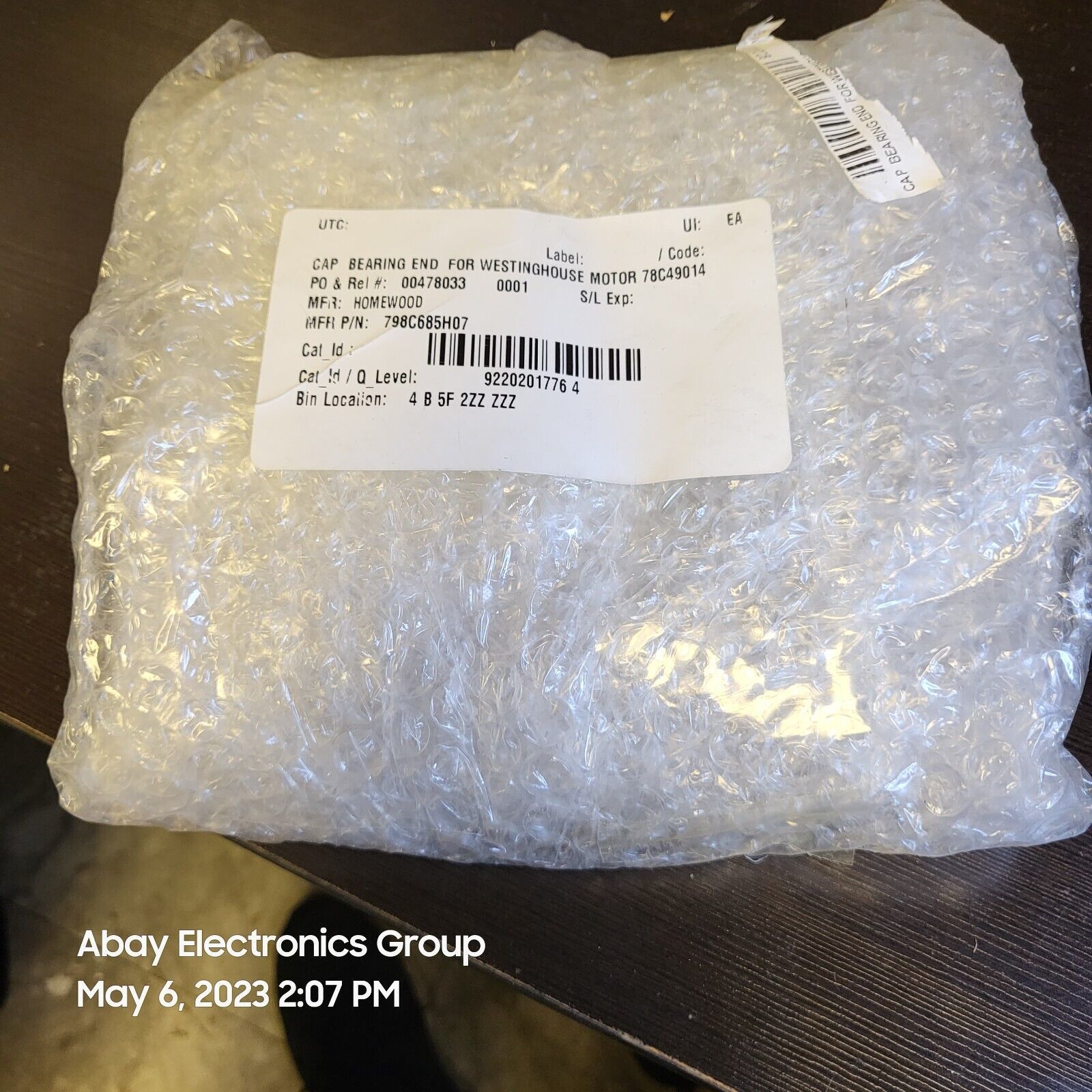 HOMEWOOD CAP BEARING FRONT 798C685H07 FOR MOTOR 78C49014 WESTINGHOUSE NE... - $147.51