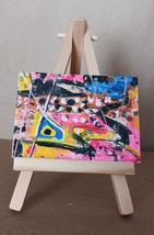 ACEO Original Abstract Painting Collage Signed ATC Collectible Mini Golf Art - £0.57 GBP