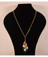 J Crew Gold Chain Green White Seed Bead Long Tassel Fringe Necklace Boho... - $25.74