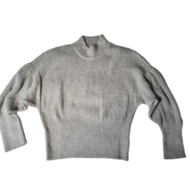 Express Puff Sleeve Shaker Knit Mock Neck Sweater L Gray Relaxed Soft Ri... - £17.55 GBP