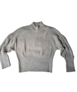 Express Puff Sleeve Shaker Knit Mock Neck Sweater L Gray Relaxed Soft Ri... - £17.52 GBP