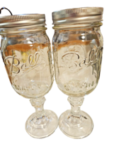 Ball Mason Jar Glass Goblets Wine/ Tea / Beer 9.5&quot; Redneck Stemware Set of 2 - £23.21 GBP