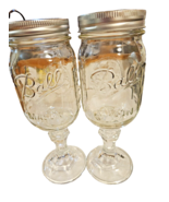 Ball Mason Jar Glass Goblets Wine/ Tea / Beer 9.5&quot; Redneck Stemware Set ... - £22.90 GBP