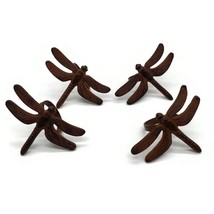 Dragonfly Napkin Rings Rustic Rust Colored Metal Set of 4 - £11.58 GBP