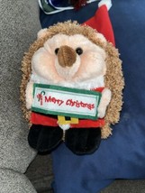 Enesco Christmas Hedgehog Porcupine Plush Stuffed Animal 2010 w/ Santa H... - $6.93