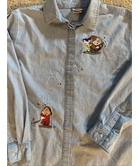 Vintage 90s Disney Snow White Seven Dwarfs Denim Jean Shirt Rare Size L - $908.65 MXN