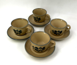 Pfaltzgraff Vintage Stoneware Folk Art Coffee Tea Cups Set Of 4 And Saucers USA - £19.10 GBP