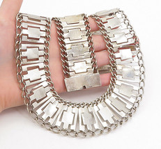 MEXICO 925 Sterling Silver - Vintage Curb Link Necklace &amp; Bracelet Set - TR1067 - £435.73 GBP
