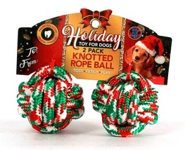 Bow Wow Pet Holiday Toy For Dogs 2 Pack Knotted Rope Ball Toss Fetch Play - £14.95 GBP