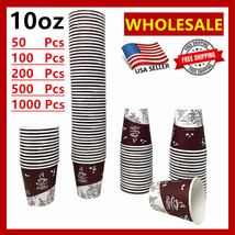 10oz Disposable Paper Cups Coffee Bean Design for Cold/Hot Drinking 50-1... - £10.24 GBP+