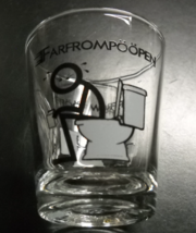 Farfrompoopen Shot Glass Clear Glass with Black Stick Man Seated On Toliet - £5.67 GBP