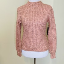 Free Press Metallic Eyelash Knit Sweater Size XXS Mock Neck Pink Gold New - $333.43 MXN