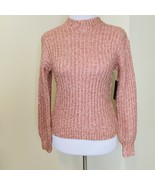 Free Press Metallic Eyelash Knit Sweater Size XXS Mock Neck Pink Gold New - $331.97 MXN