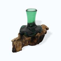 Molton Recycled Beer Bottle Glass Mini Flower Vase On Wooden Stand - £15.97 GBP