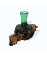 Molton Recycled Beer Bottle Glass Mini Flower Vase On Wooden Stand - £15.95 GBP
