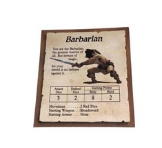 HeroQuest Milton Bradley Board Game 1990 Original Heroes Barbarian Card - £9.13 GBP