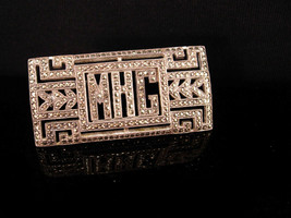 Fancy vintage Sterling brooch - Antique silver Marcasite pin Initial let... - $125.00