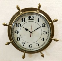 Antique Marine Brass Ship Wheel Clock 38.1 cm Nautical Wall Hanging Cloc... - £79.28 GBP