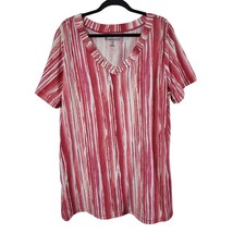 Roaman&#39;s T Shirt 22/24 1x Womens Plus Size Red White Striped V Neck Pull... - £14.73 GBP