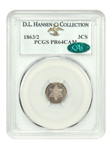 1863/2 3CS PCGS/CAC PR64CAM Ex: D.L. Hansen - £7,891.64 GBP