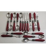 17 Argent Orfevres Stainless Steel with Red Plastic Marbled Handles Flat... - $546.53 MXN