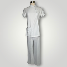 Vintage 1960s White Pant Set Suit Mod Retro Wide Leg Medium Asymmetrical Zip E1 - £58.18 GBP