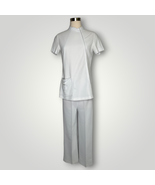 Vintage 1960s White Pant Set Suit Mod Retro Wide Leg Medium Asymmetrical... - £57.16 GBP