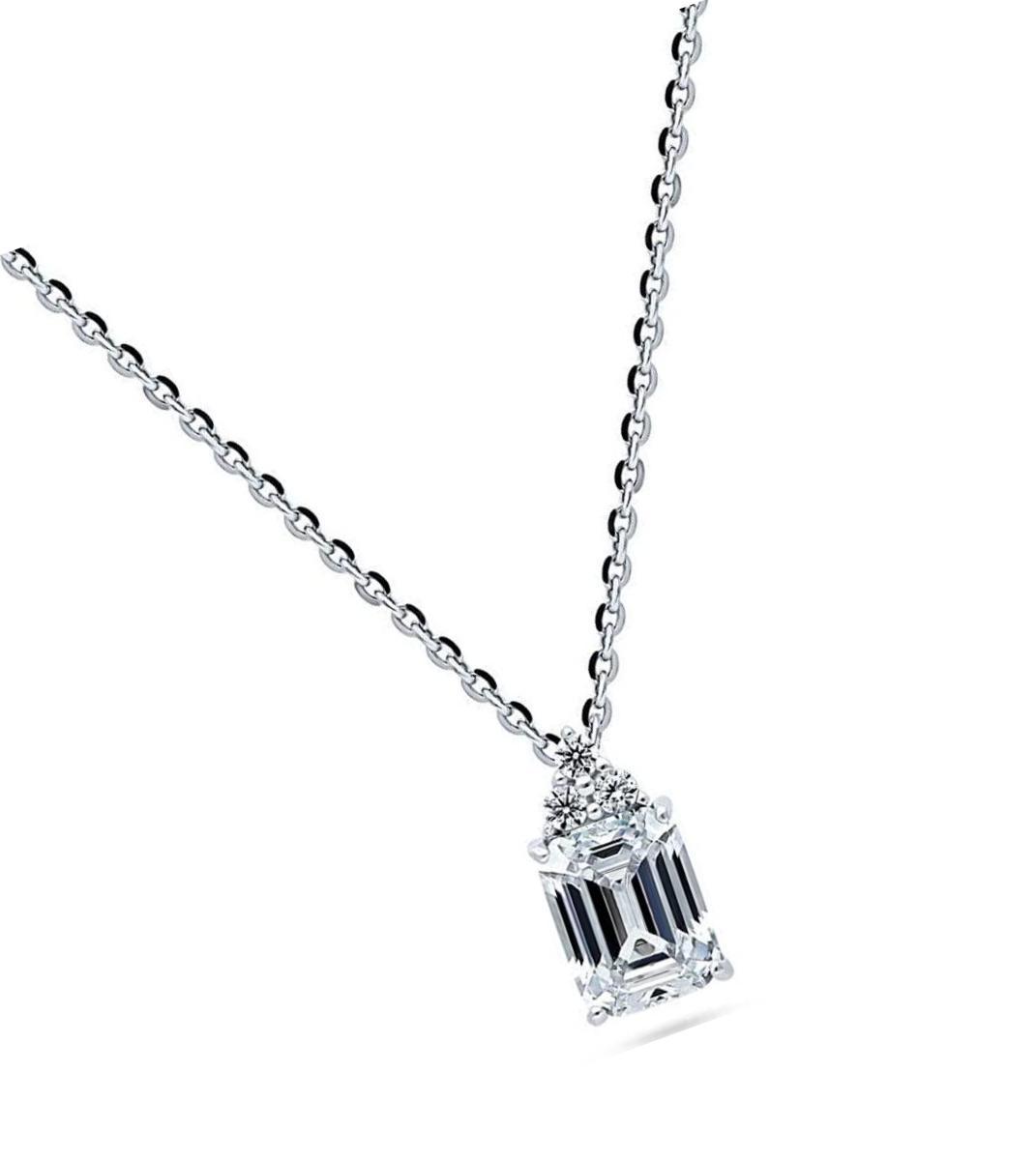 Sterling Silver Solitaire 2.1 Carat Emerald Cut CZ - $148.32
