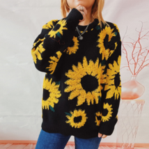 Women&#39;s Fashion Casual Sunflower Jacquard Round Neck Long Sleeve Sweater - £19.95 GBP