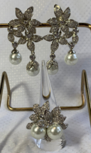 Vtg Brighton Jewelry Set Cliop-On Earrings &amp; Ring Sz 9.75 Floral Clear S... - £125.98 GBP