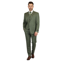 Men's VITALI Three Piece Suit Vested Sharkskin Sheen Vented M3090 Olive Green image 3