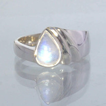 White Blue Moonstone Pear Handmade Silver Cascading Ring size 6.75 Design 38 - £44.08 GBP