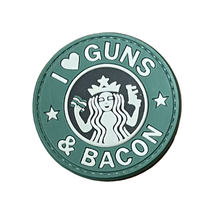 Starbucks Embossed Patch &#39;Guns and Bacon&#39; Patch Small Hook Fasten 2.25&quot; Dia - £7.06 GBP