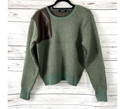 Lauren Ralph Lauren Sweater Women’s Green Cotton Wool Blend Elbow Patch L B4HP - £66.80 GBP