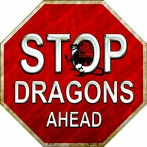 Stop Dragons Ahead Halloween Humor Metal Sign 12&quot; Wall Decor - DS - £18.83 GBP