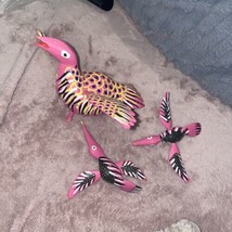 3- Pink BIRDS  WOOD OAXACA, MEXICO Removable Wings - $368.88 MXN