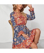 NEW! Beautiful Boho Style Floral Print Flounce Sleeve Ruffled Hem Dress - £23.73 GBP