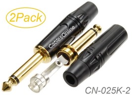 2Pack 1/4&quot; Mono Ts 6.35Mm Solder-Type Male Gold Plated Connector, Black ... - $16.99