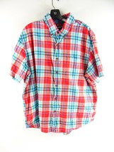 Lands End Red Plaid Cotton Short Sleeve Button Down Shirt XL 17 - 17.5 - $22.02