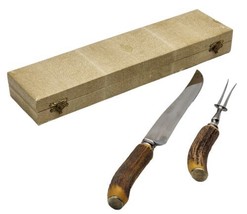 Vintage Kirk’s Antler Handle Stainless Steel Knife &amp; Fork Set Sheffield ... - £58.69 GBP
