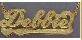 Personalized Gold Overlay Double 3d Name Plate Necklace Free Chain /b6 - £39.84 GBP