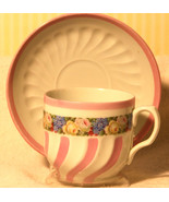 GERMANY 107 PINK STRIPED SWIRL BONE CHINA TEA CUP &amp; SAUCER FLORAL SPRAY ... - £9.14 GBP