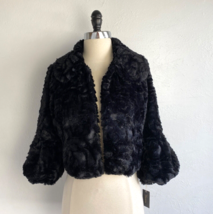 Tacera Womans Jacket Medium Faux Fur Black Shrug Open Bolero 3/4 Sleeves... - $33.66