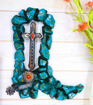 Southwestern Turquoise Rocks Cowboy Boot With Spur And Vintage Cross Wall Decor - £27.10 GBP